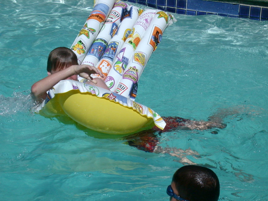 Stefan getting onto the raft