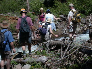 Judy and Russ Crossing Disaster Creek, Wednesday hike