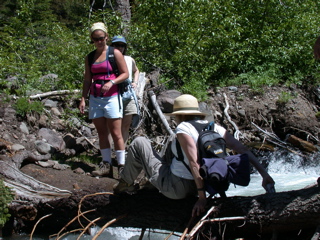 Cathy scooting across disaster Creek