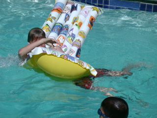 Stefan getting onto the raft