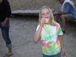 Marielle eats her s'mores